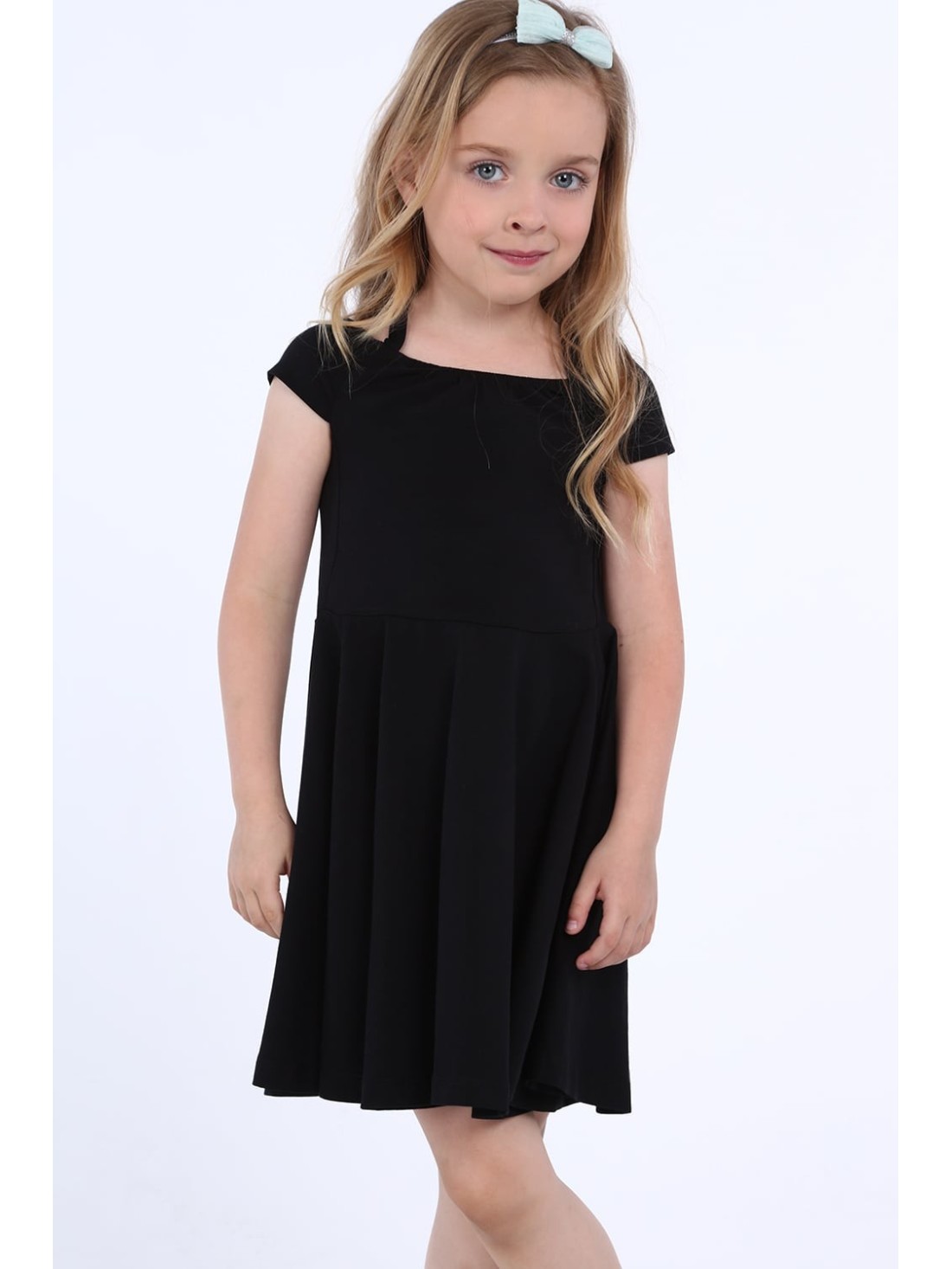 Girls\' dress with thin straps, black NDZ8494 - Online store - Boutique